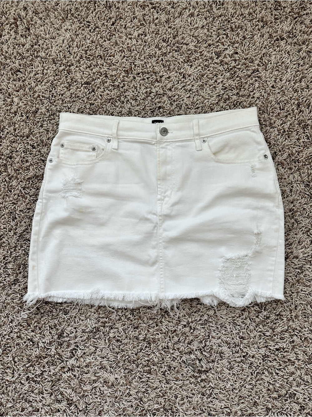 GAP White Distressed Denim Mini Skirt
